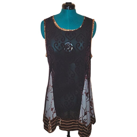 Yoga Styles Tunic, Size L Velvet Burnout Mesh Tank, Sleeveless, Brown Mix - Picture 1 of 6